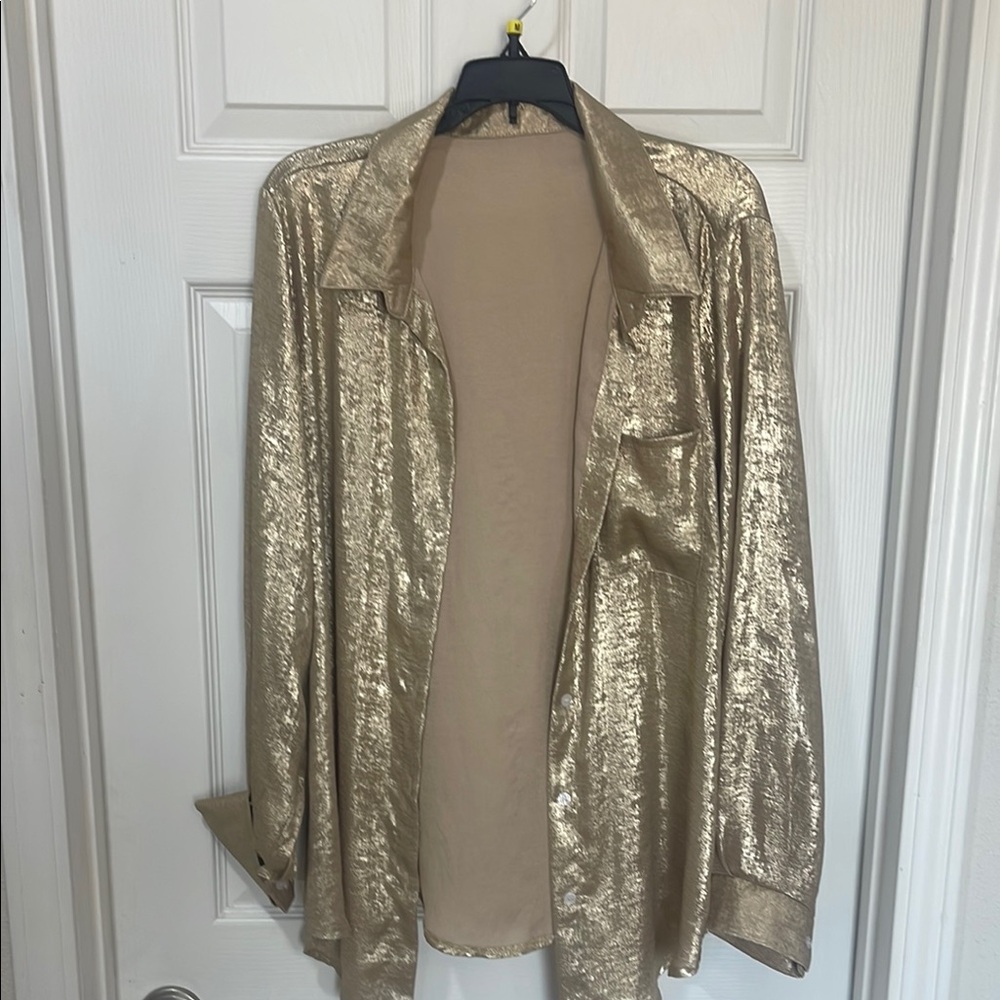 SHEIN Gold Metallic Blouse Glamorous Top